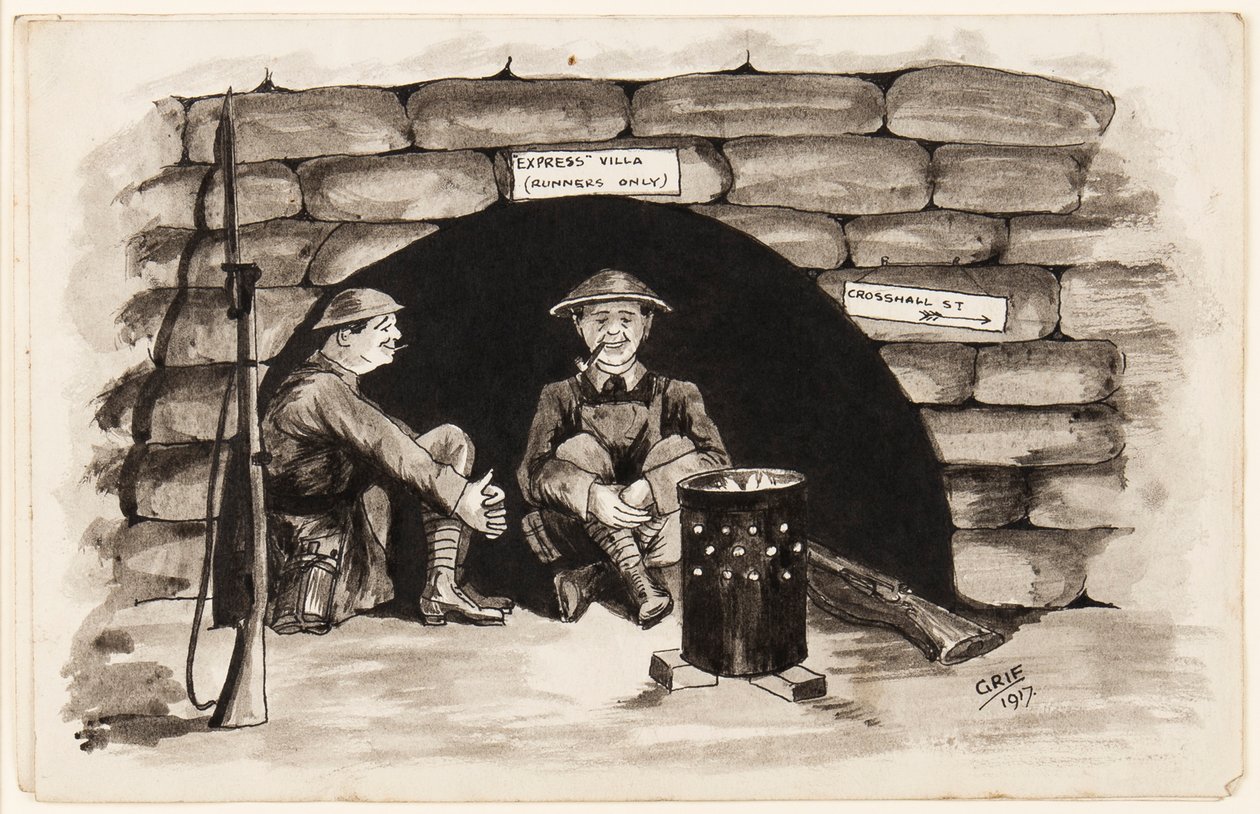 Villa Express (apenas para corredores): Um canto quente na França, 1917 (caneta, pincel e tinta no papel) de J. Griffiths