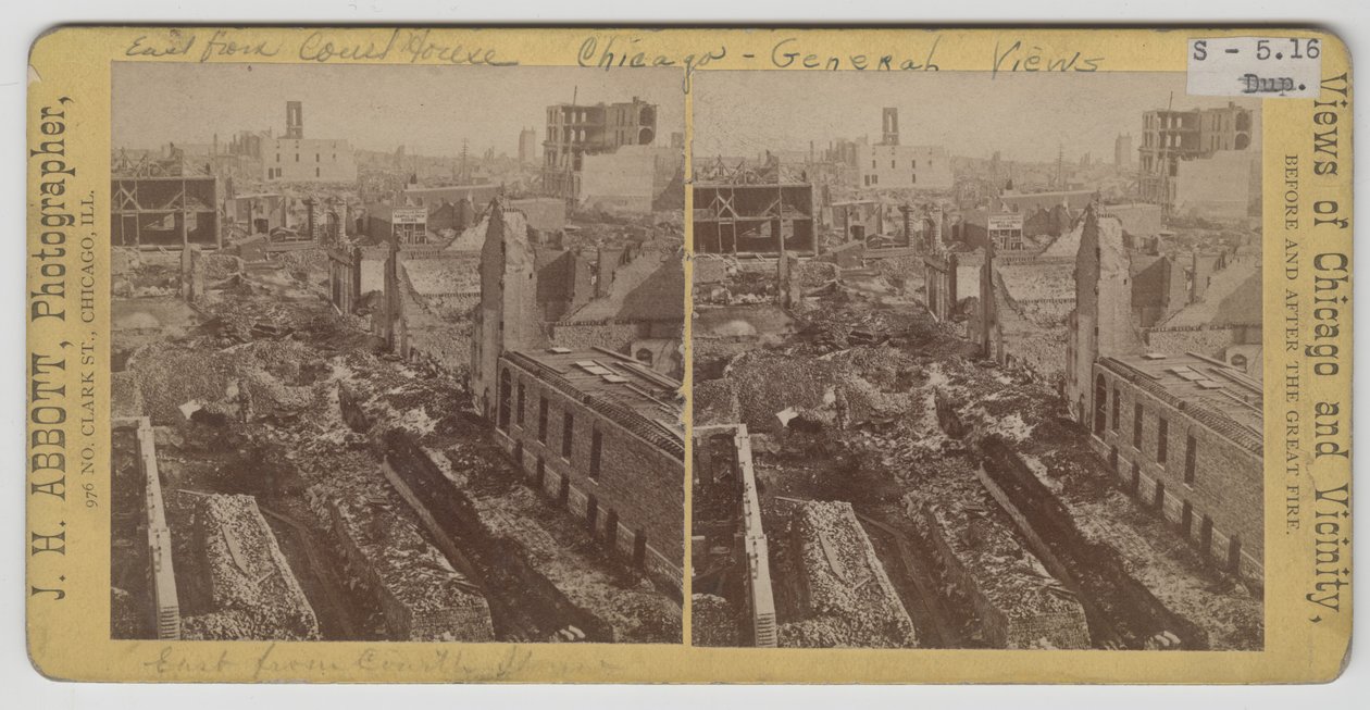 A vista do leste do tribunal após Chicago Fire de 1871 de J. H. Abbott