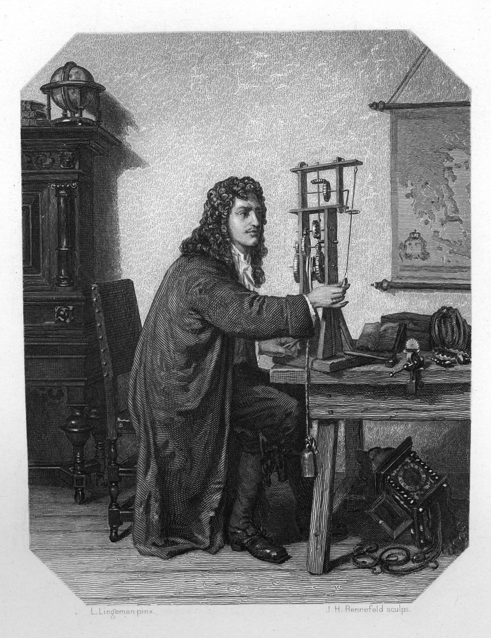 Christiaan Huygens, matemático holandês do século XVII, astrônomo e físico, c1870. de J. H. Rennefeld