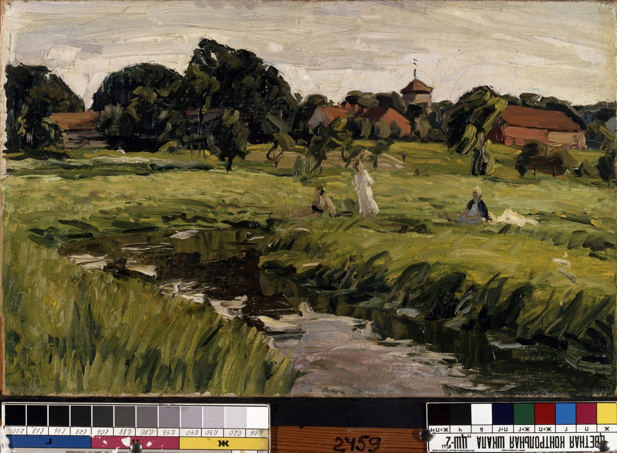 "Crianças num riacho" (Crianças num riacho) Pintura de Johannes Hansch (1875-1946) (expressionismo) Óleo sobre tela. Tamanho 37x44 cm Mikalojus Konstantinas Ciurlionis Museum of Fine Arts, Kaunas, Lituânia de J. Hansch