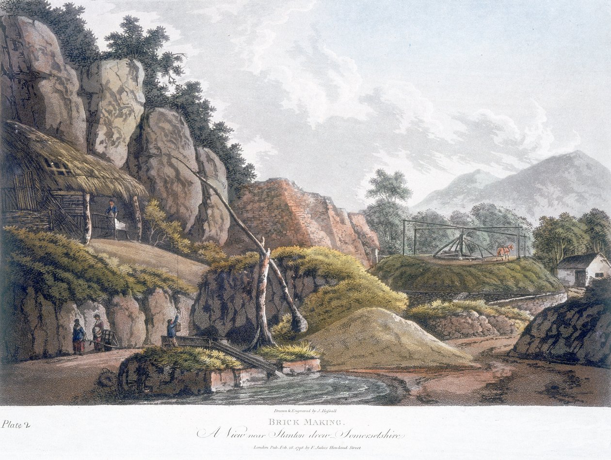 Fabricação de tijolos perto de Stanton Drew, Somerset, 28 de fevereiro de 1798 (aquatinta colorido) de J. Hassall