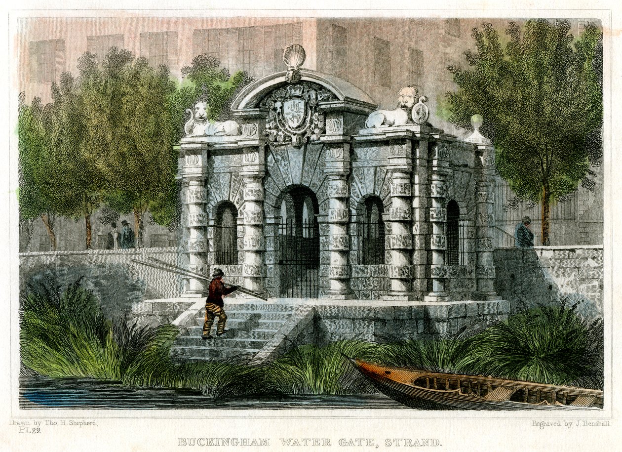 Buckingham Water Gate, Strand, Westminster, Londres, 1830. de J Henshall