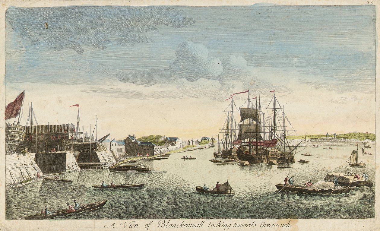 Vista de Blackwall na direção de Greenwich de J. Heudelot