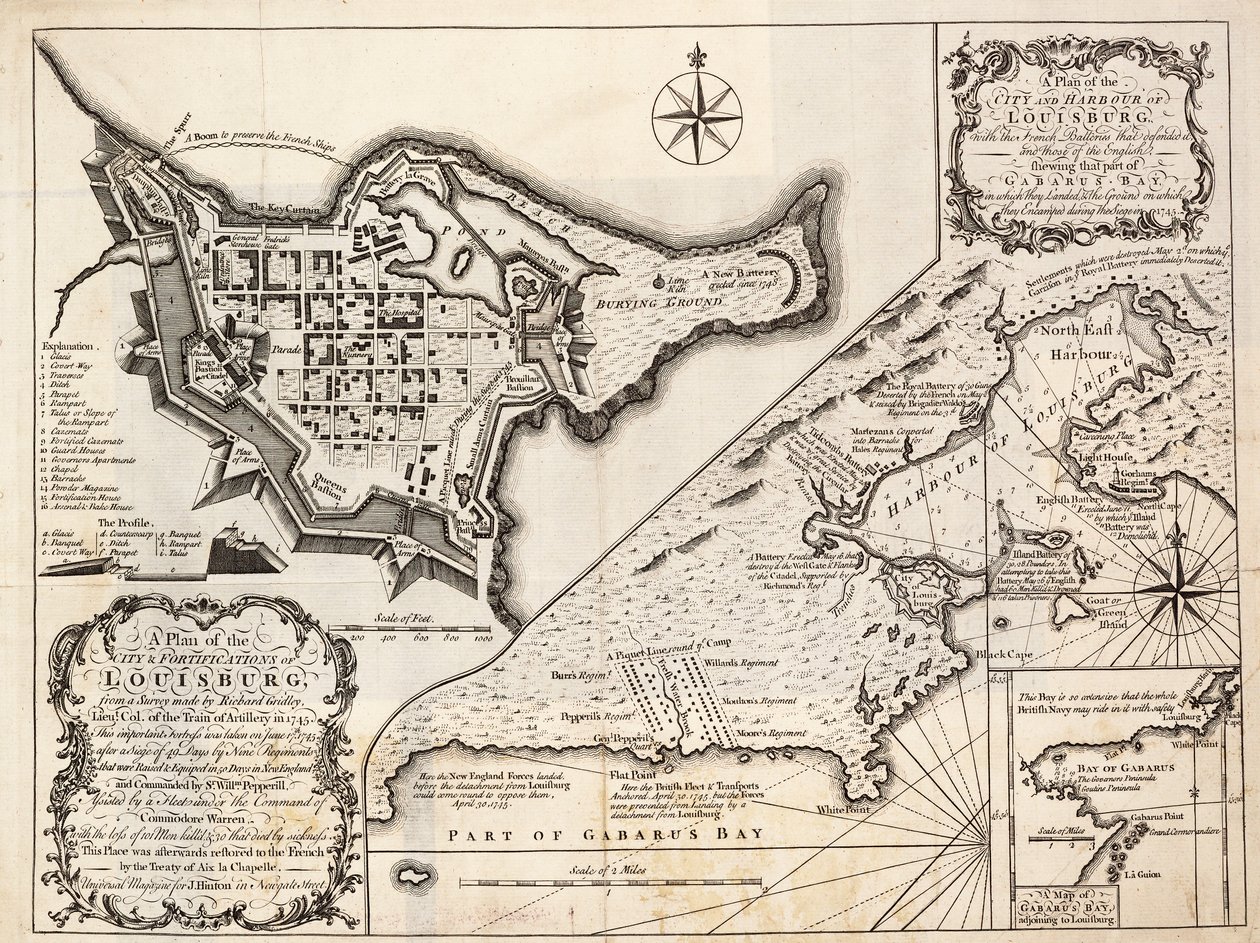 Um plano da cidade e do porto de Louisburg, Cabo Bretão de J. Hinton