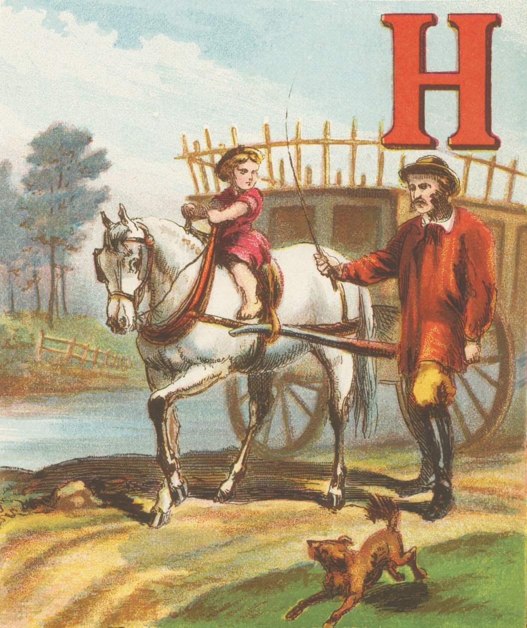 H: H é o Cavalo, tão esbelto e tão forte; Ele puxa a carroça de feno para o prado de J. Howard