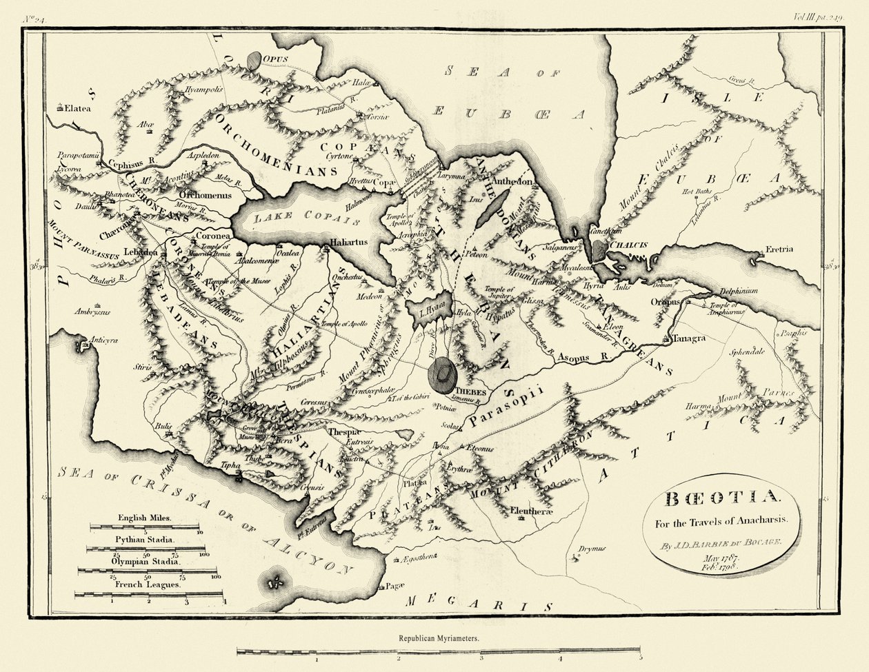 Mapa de Boeotia Antiga de J. J. Barthélemy