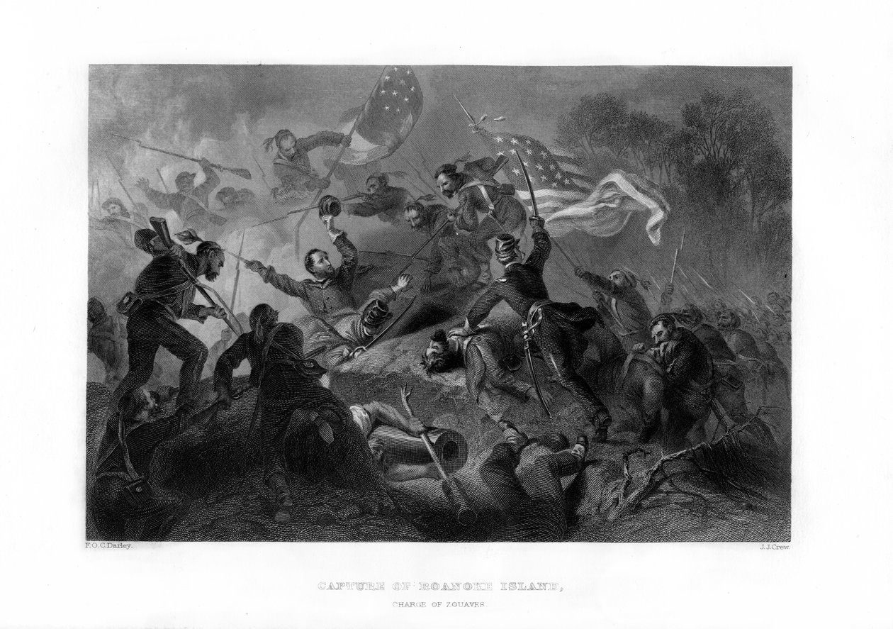 Carga dos Zouaves, captura da ilha de Roanoke, Carolina do Norte, 1862-1867. de J. J. Crew