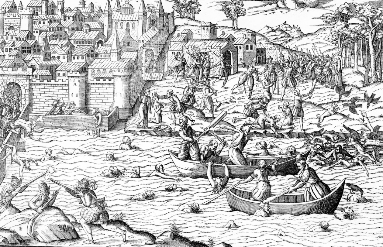 O Massacre de Tours, de "Les Guerres de Religion" (As Guerras da Religião) de J. J. & Tortorel J. (fl.1568-92) Perrissin