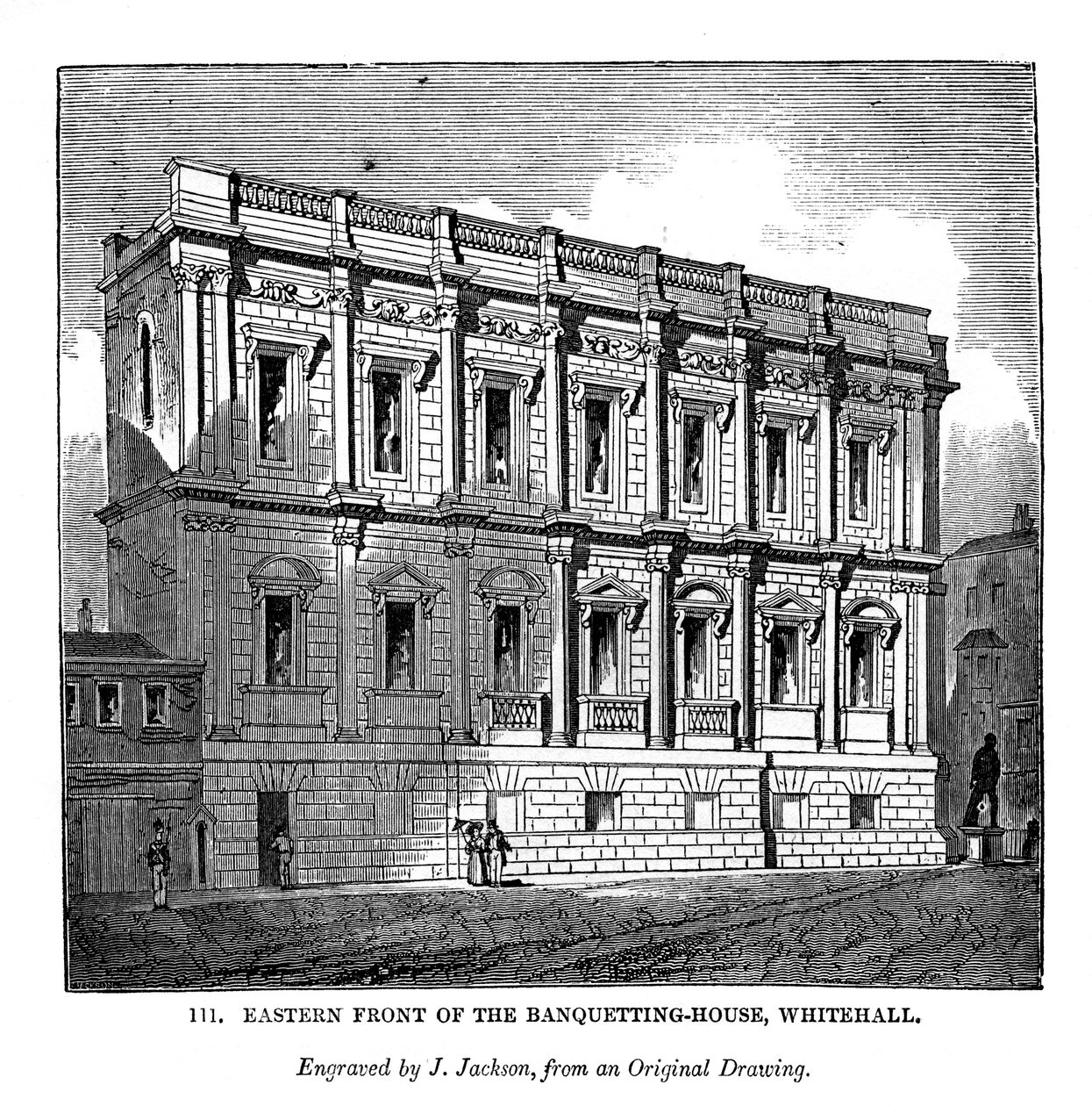 Frente oriental da casa de banquetes, Whitehall, 1843 de J. Jackson