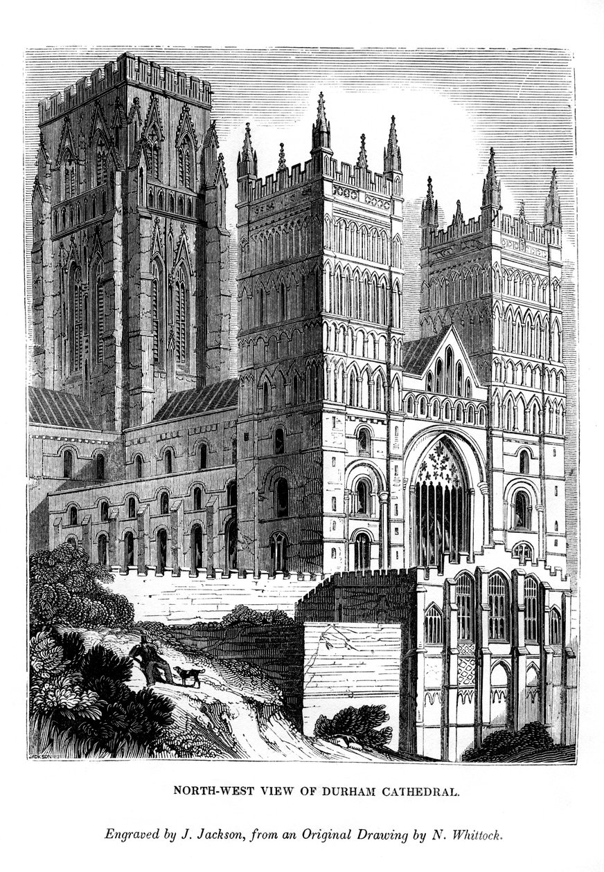 Vista noroeste da Catedral de Durham, 1843 de J. Jackson