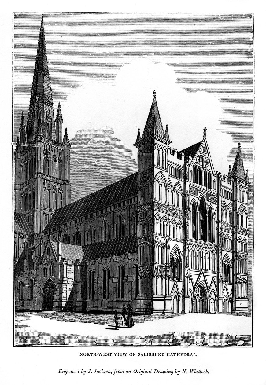Vista noroeste da Catedral de Salisbury, 1843 de J. Jackson