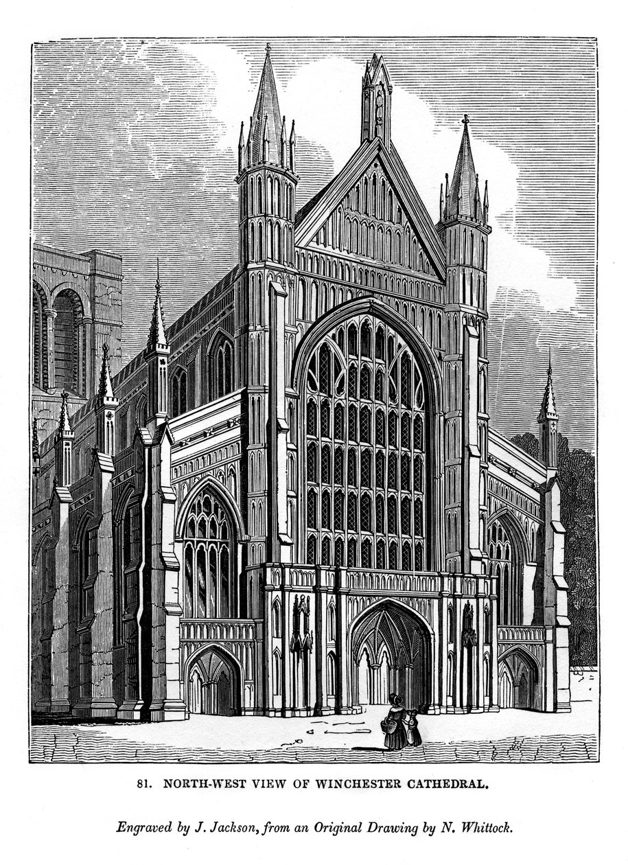 Vista noroeste da Catedral de Winchester, 1843 de J. Jackson