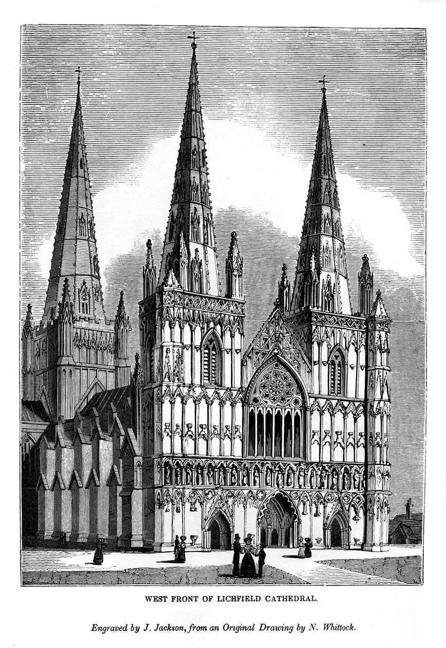 Frente oeste da Catedral de Lichfield, 1843 de J. Jackson
