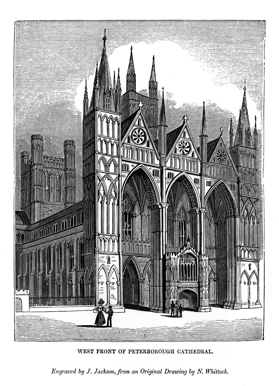 Frente oeste da Catedral de Peterborough, 1843 de J. Jackson