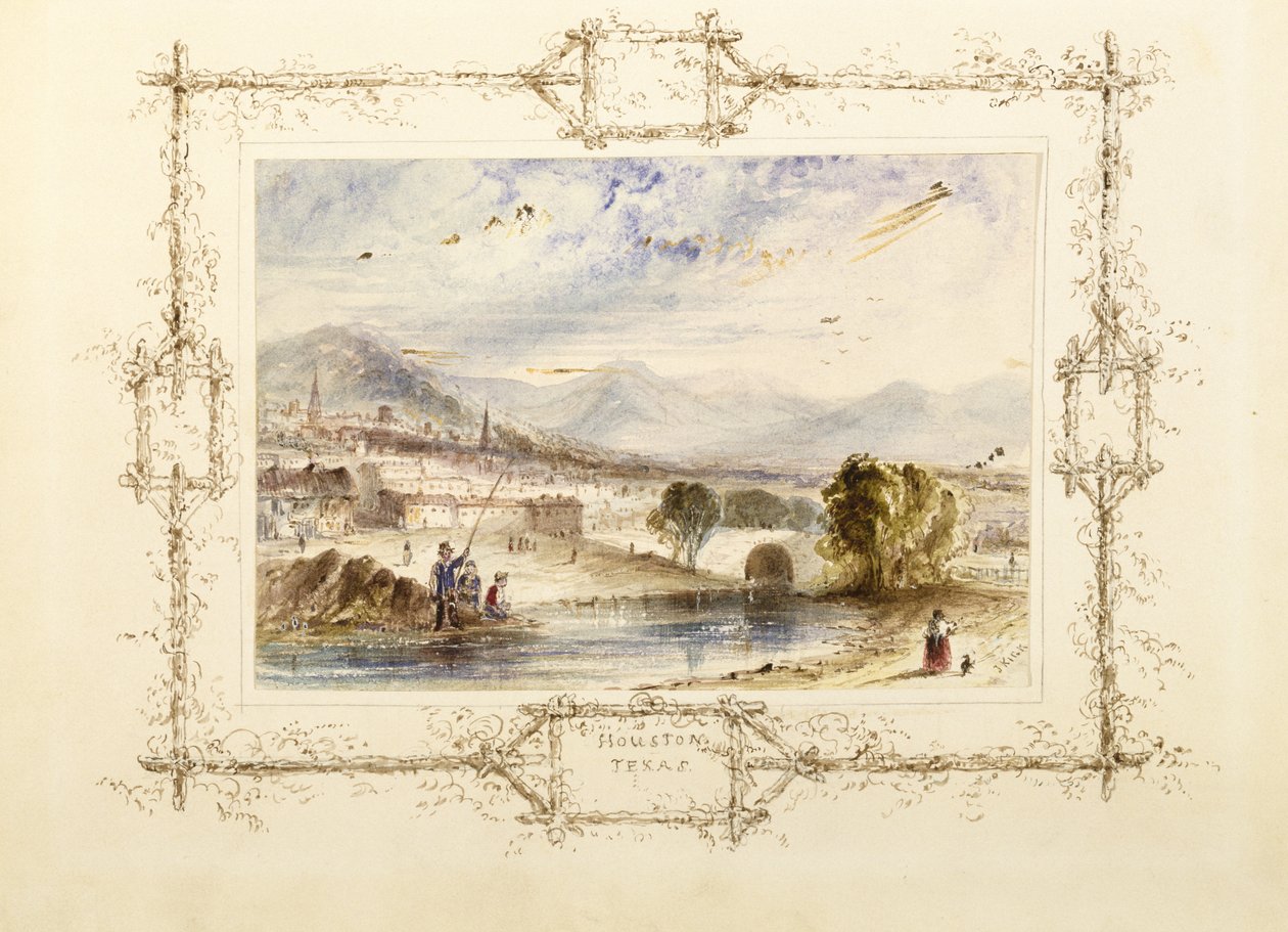 Vista de Houston, c. 1846 (aguarela em papel de trapo com reflexos de gelatina em suporte secundário de papel tufado) de J. Kick
