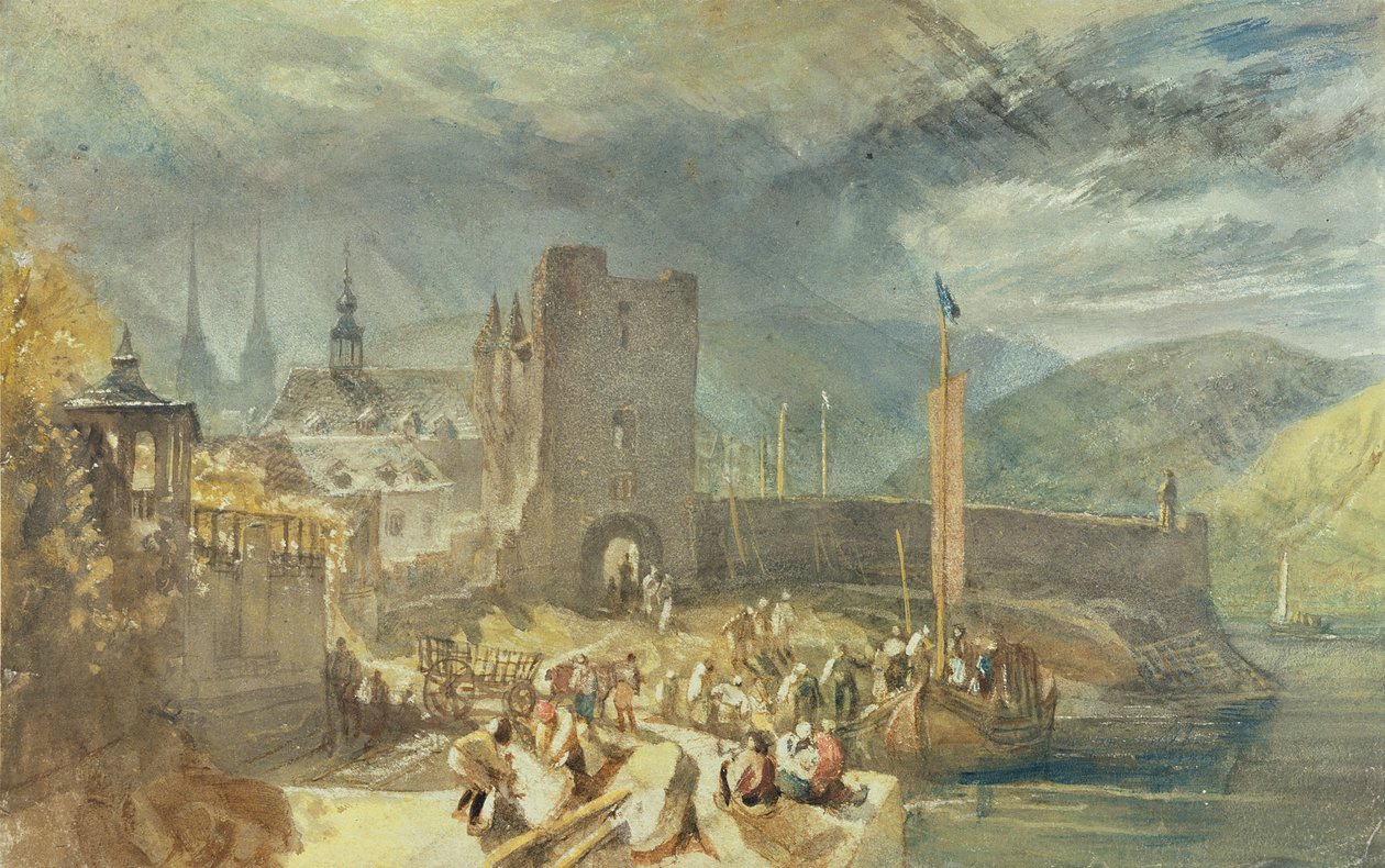Uma vista de Boppard, com figuras na margem do rio de J. M. W. and Wyatt James Turner