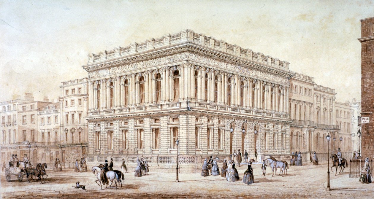 Vista do Army and Navy Club em Pall Mall, Westminster, Londres, c1853 de J Marchant