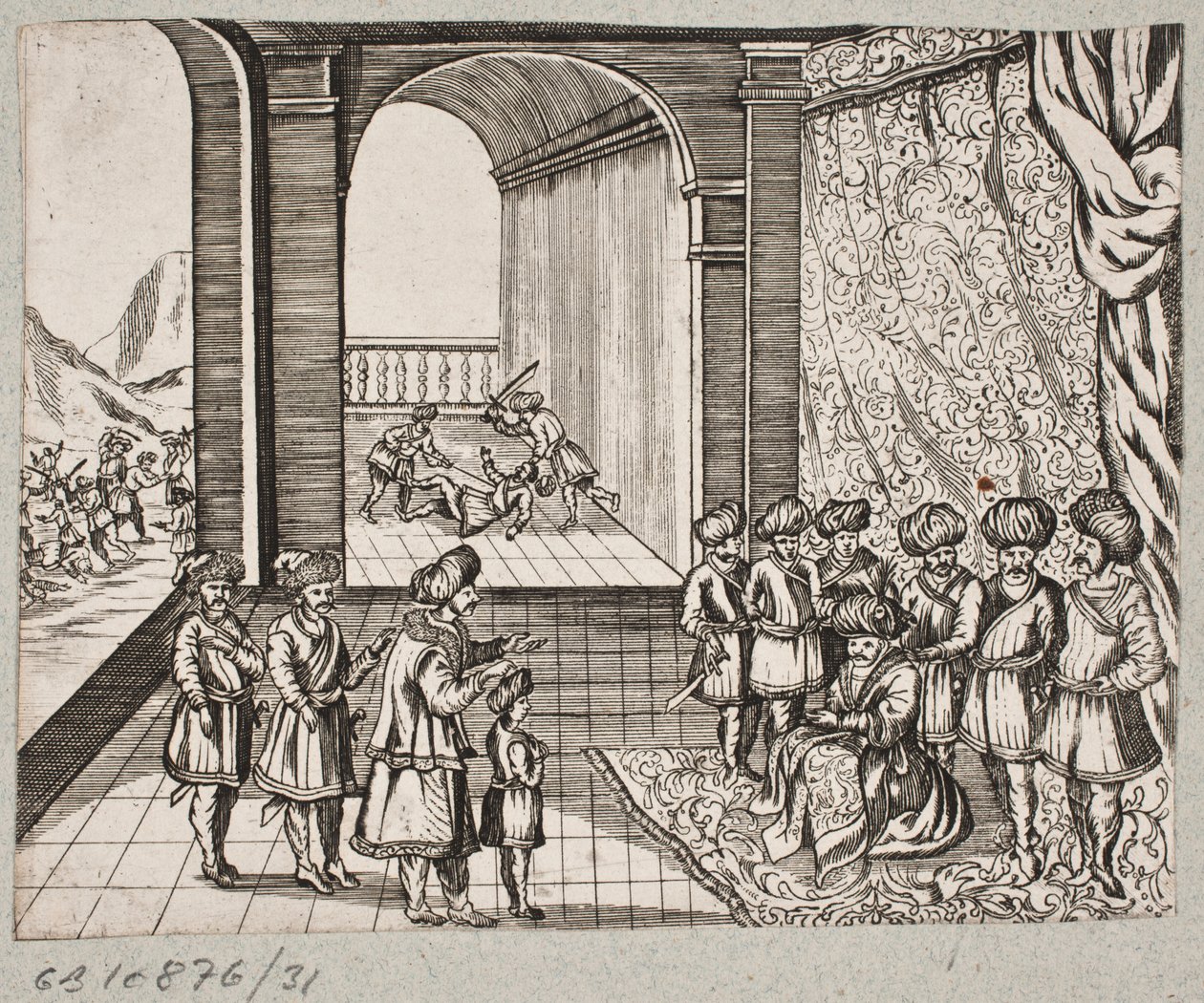 Ilustração de Adam Olearius, “Persian Rosenthal por um engenhoso poeta Schich Saadi […]”, Schleswig 1660 de J. Muller