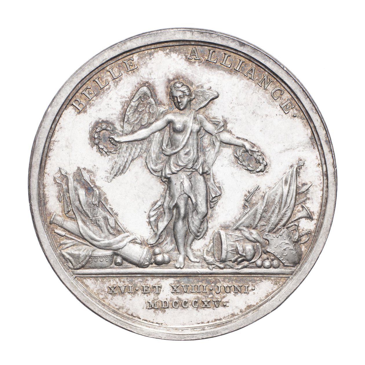 Medalha comemorativa do Duque de Wellington e Marechal de Campo von Blücher 1815, c.1815 (prata) de J. N. Lang