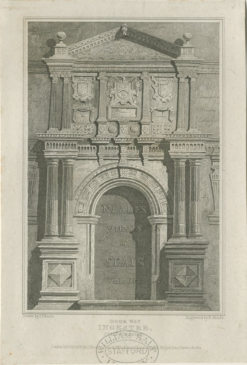 Salão Ingestre - Porta de entrada: gravura, nd [c 1821] (impressão) de John Preston Neale