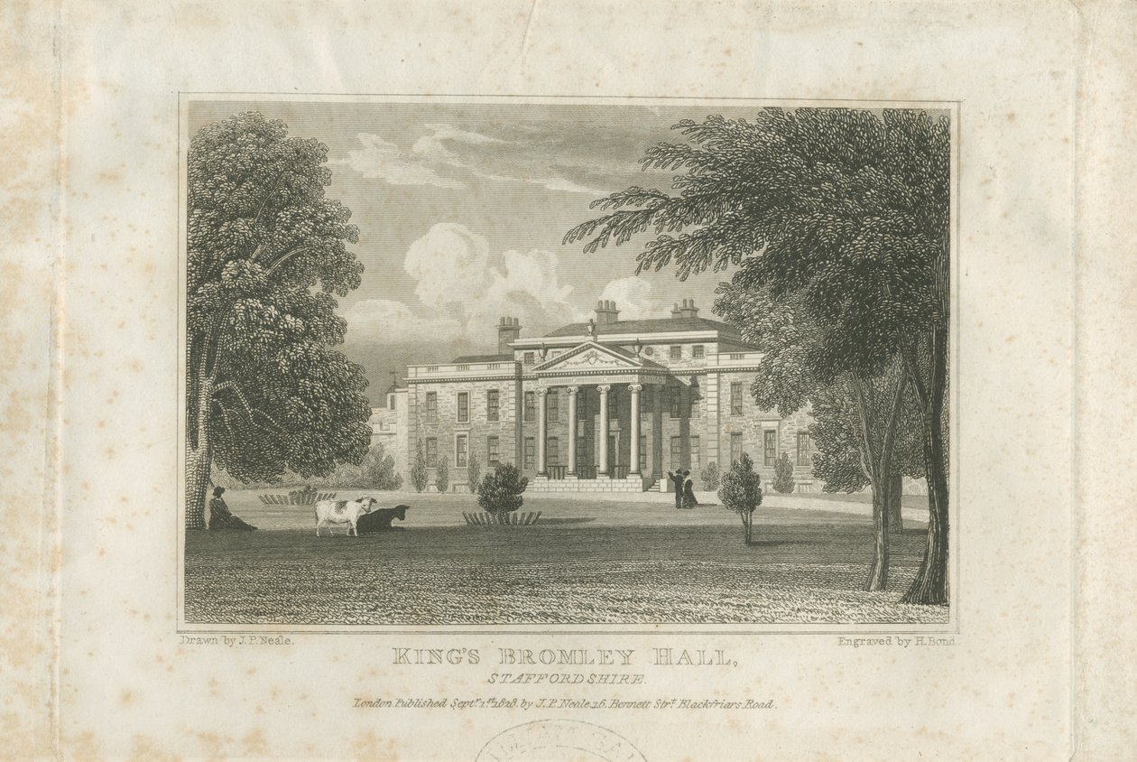 Kings Bromley Hall: gravura, nd [c 1828] (impressão) de John Preston Neale