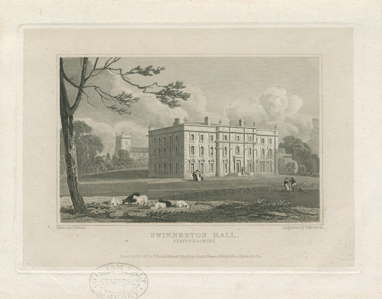 Swynnerton Hall: gravura, nd [c 1821] (impressão) de John Preston Neale