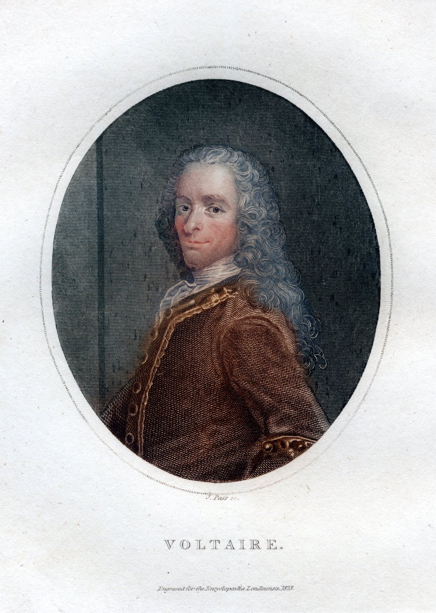 François Marie Arouet Voltaire, escritor e satirista francês do século XVIII, 1828. de J. Pass