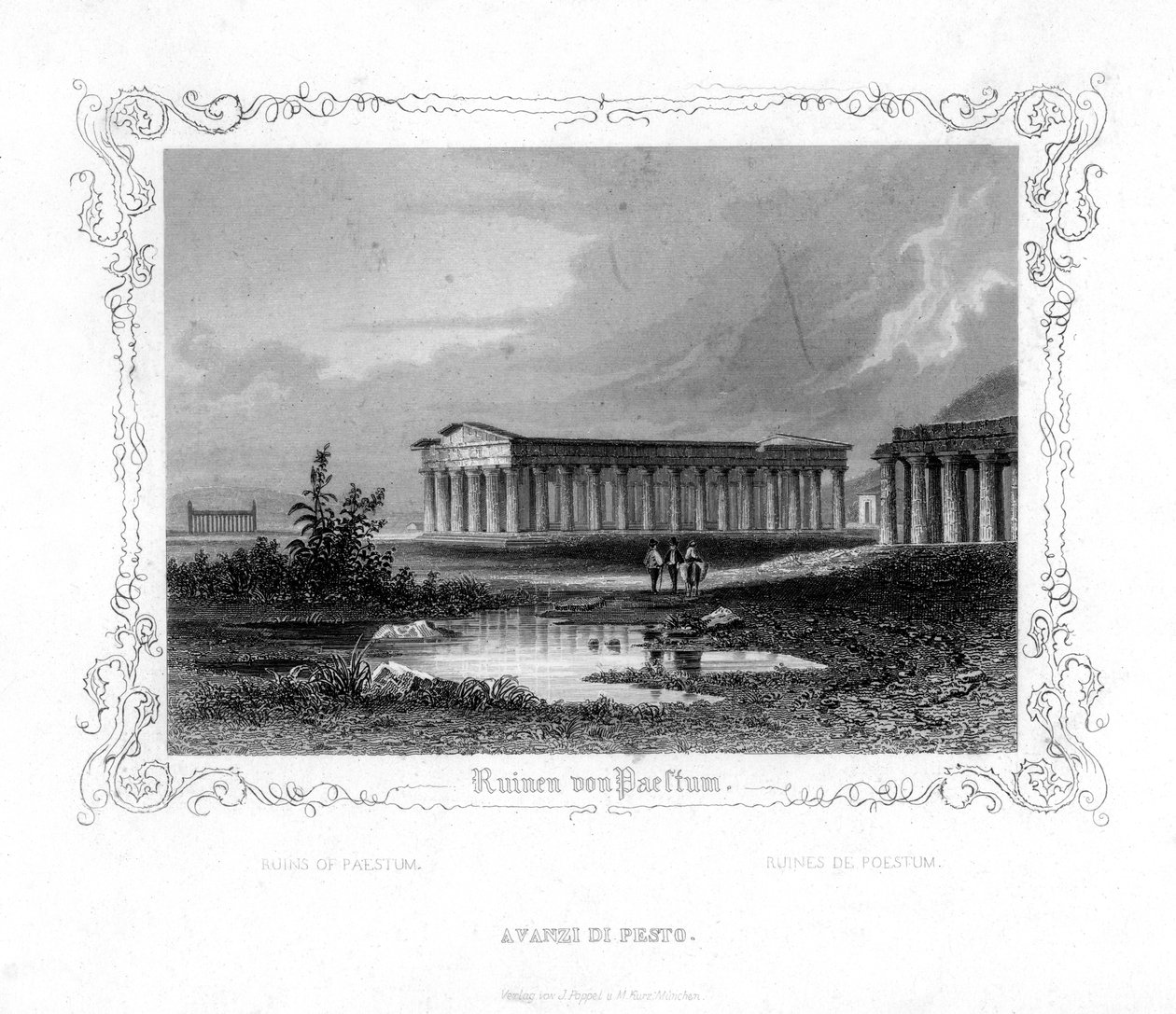 Ruínas de Paestum, Itália, século XIX de J. Poppel