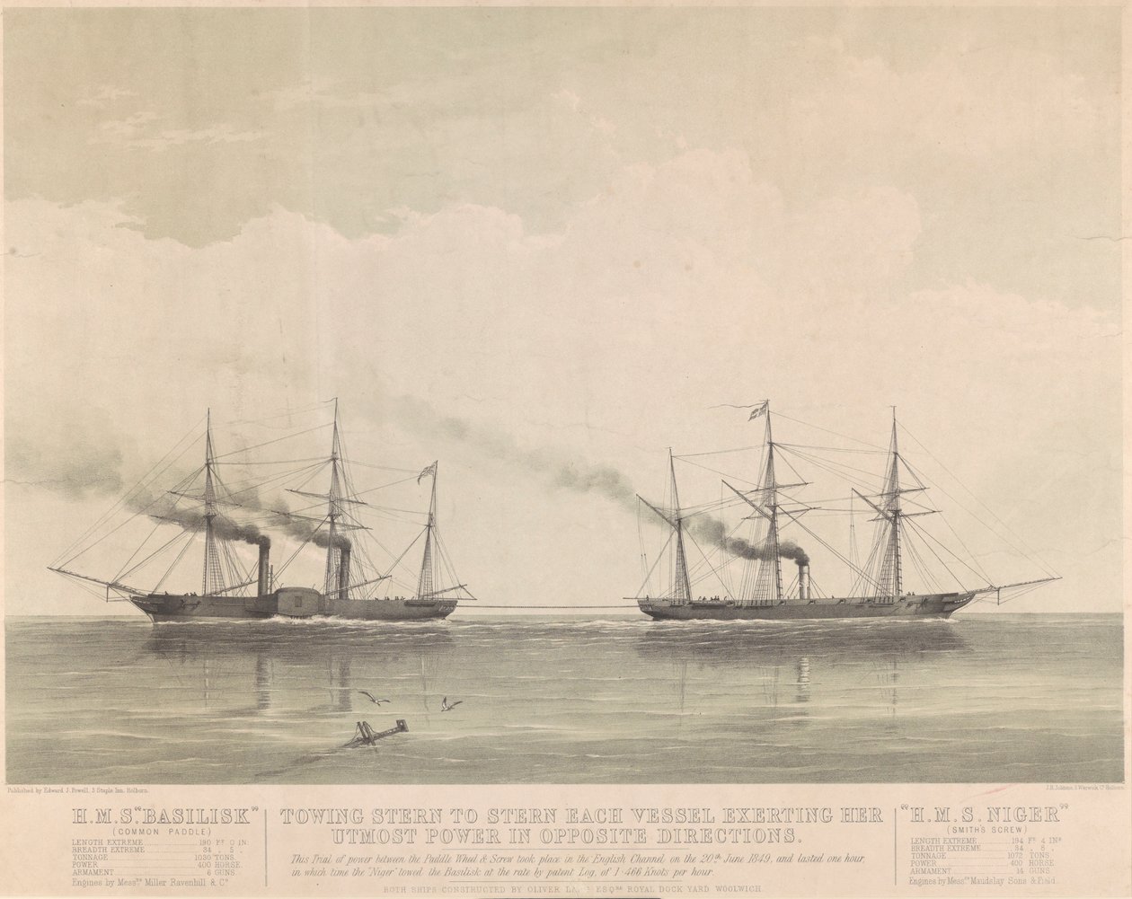HMS "Basilisk" e HMS "Niger" em 20 de junho de 1849, c.1849 (litografia) de J. R. Jobbins