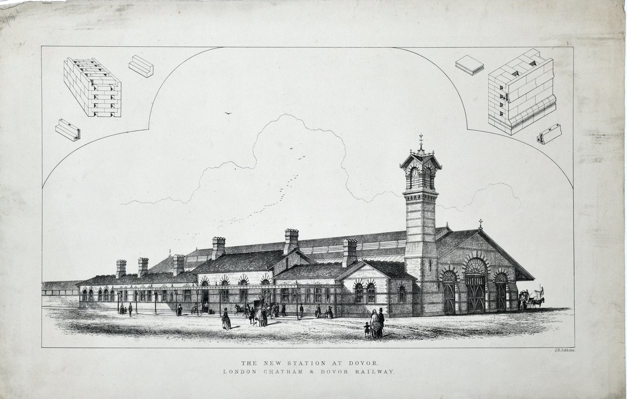Nova estação em Dovor (sic). Caminho de ferro de Londres, Chatham e Dovor. 1860 (gravura sobre papel) de J. R. Jobbins