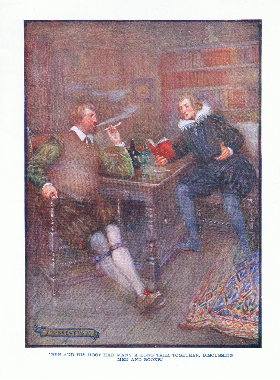 Ben e seu anfitrião tiveram uma longa conversa juntos, discutindo homens e livros, do pub English Literature by TC & EC Jack, c.1920 de J. R. Skelton