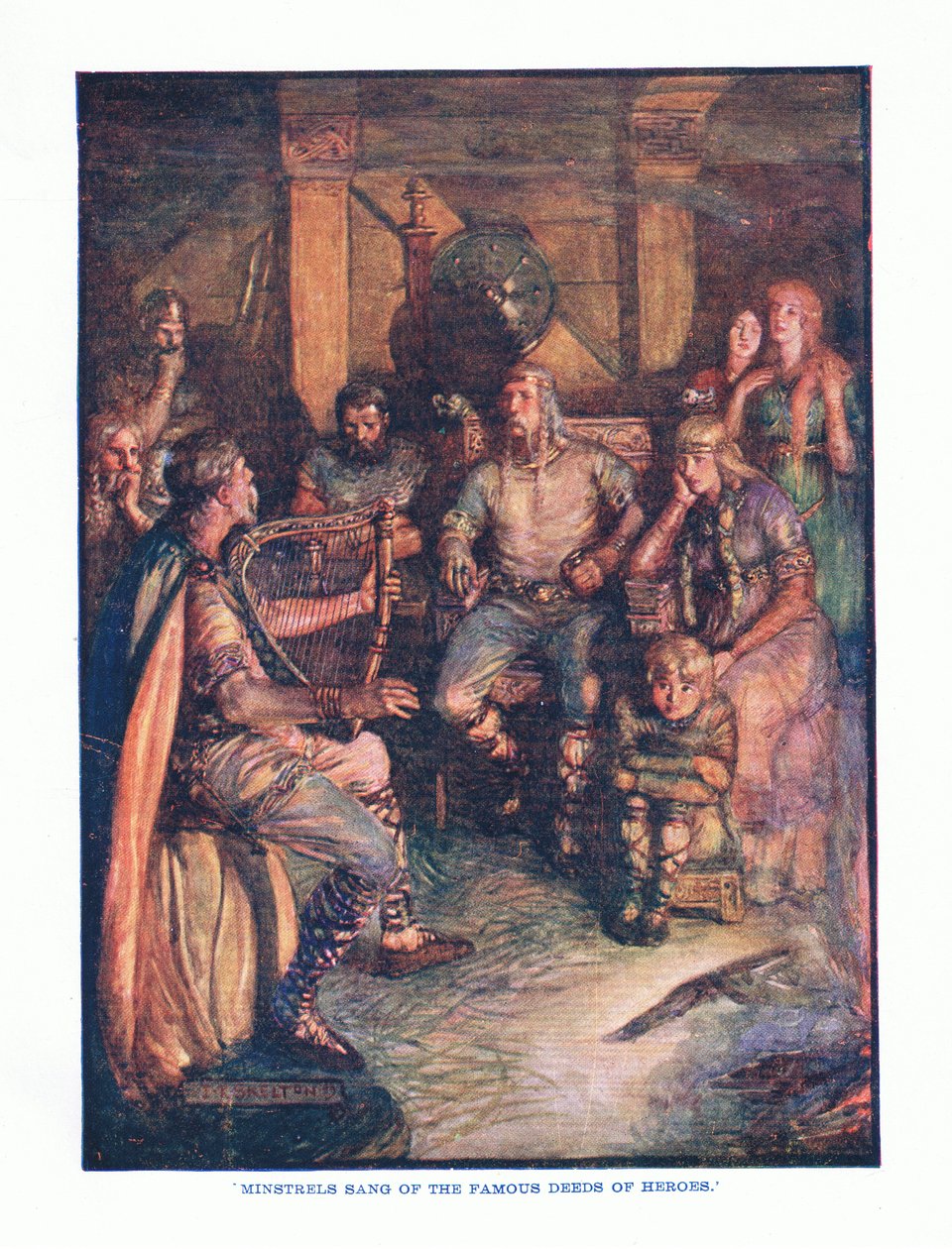 Os Minstrels cantaram os famosos feitos dos heróis, da publicação inglesa Literature pub.by TC & EC Jack, c.1920 de J. R. Skelton