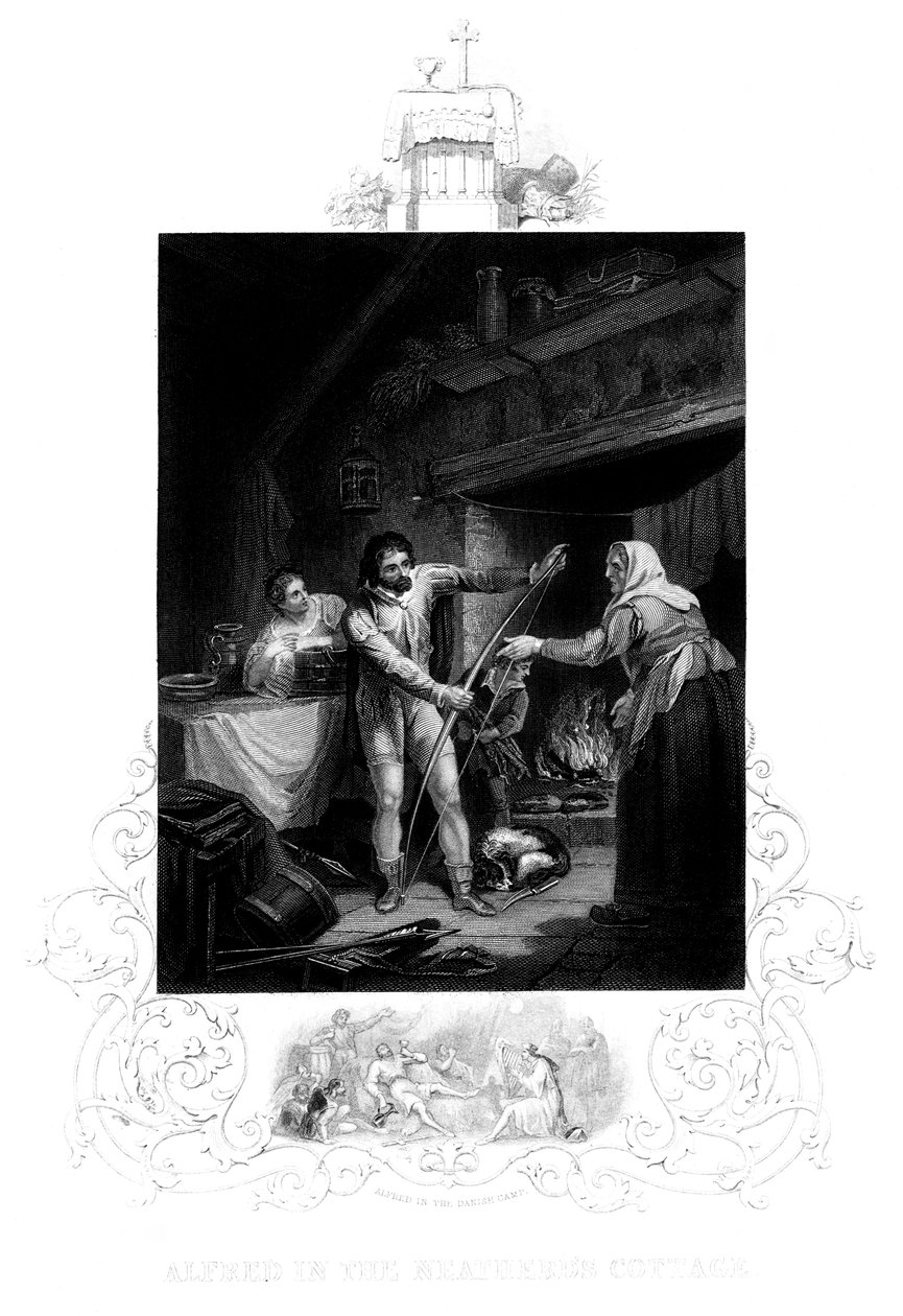 Alfred, o Grande, no Neatherds Cottage, século 9 DC, 1880 de J. Rogers