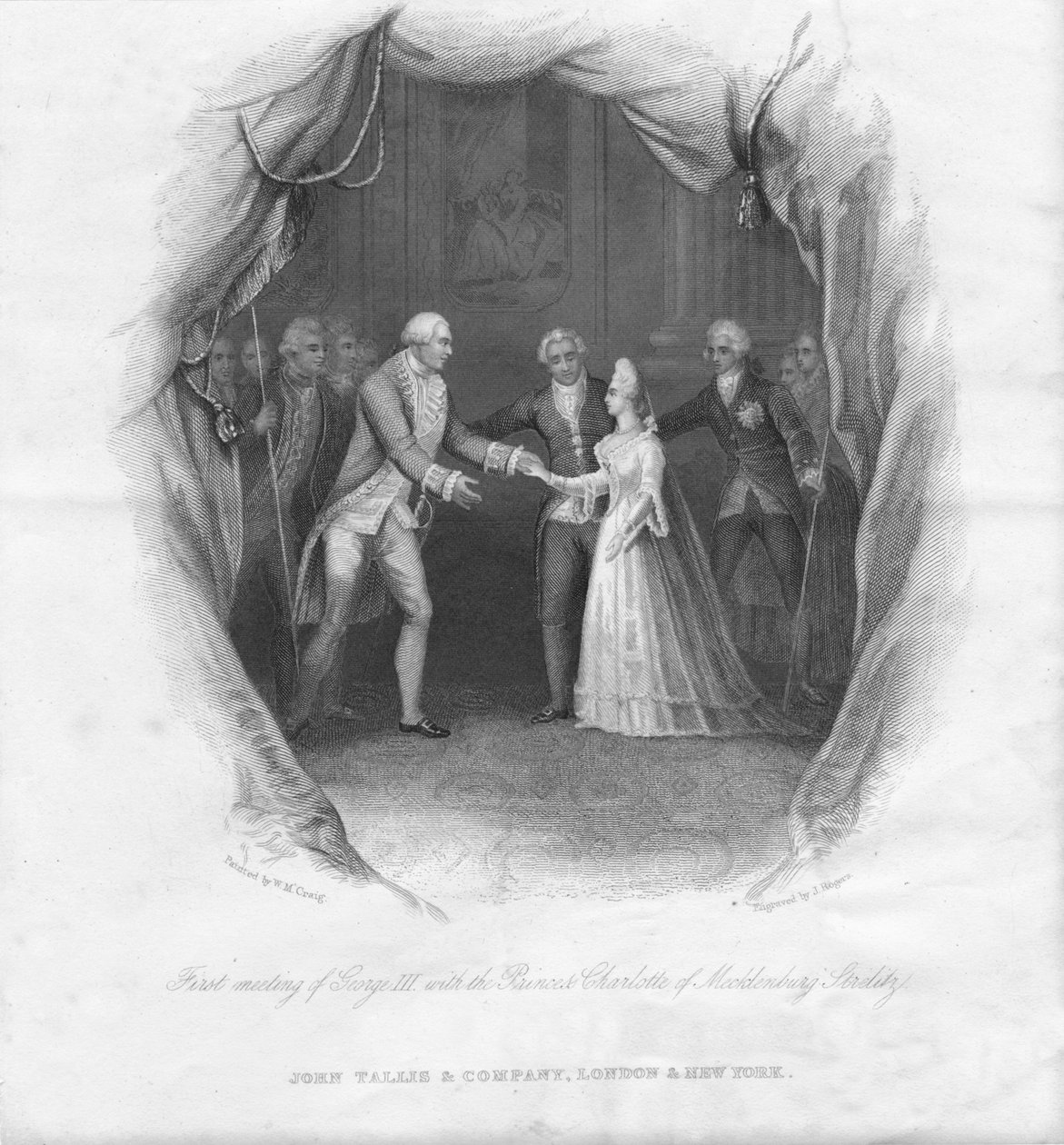 Primeira reunião de George III com a princesa Charlotte ..., 1761, meados do século XIX. de J. Rogers