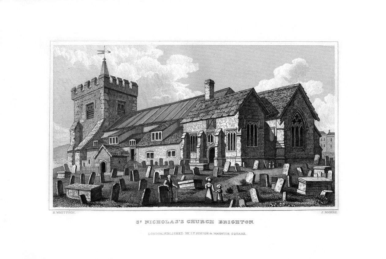 Igreja do St Nicholass, Brighton, Sussex do leste, 1829. de J. Rogers