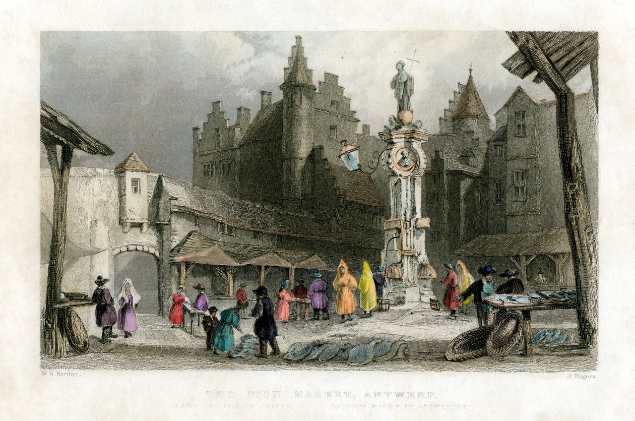 O mercado de peixe, Antuérpia, Bélgica, século XIX. de J. Rogers