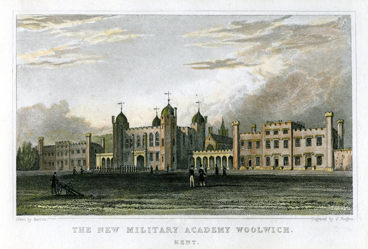 A nova academia militar Woolwich, Kent, c1829 de J. Rogers
