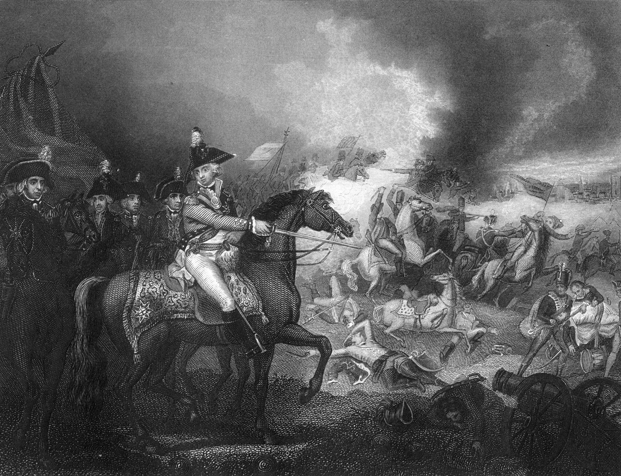 O ataque ao acampamento francês nas colinas de Famars, perto de Valenciennes, 23 de maio de 1793 c1857. de J. Rogers