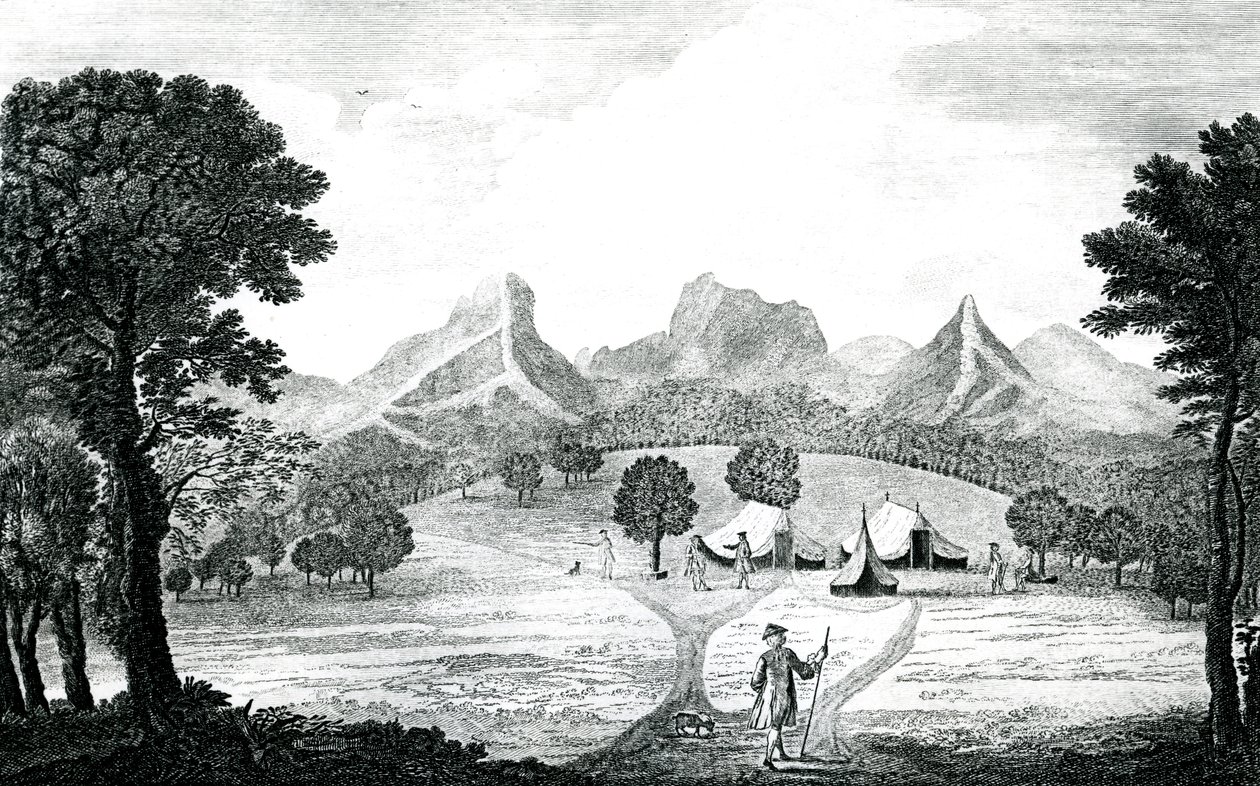Uma vista da tenda Commodore na ilha de Juan Fernandes, c.1745 (gravura) de J. S. Mason