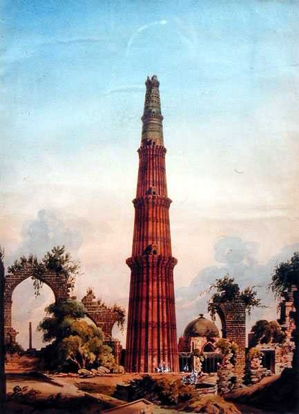 Qutb Minar, Delhi, c.1815 (aguarela sobre papel) de J. Smith