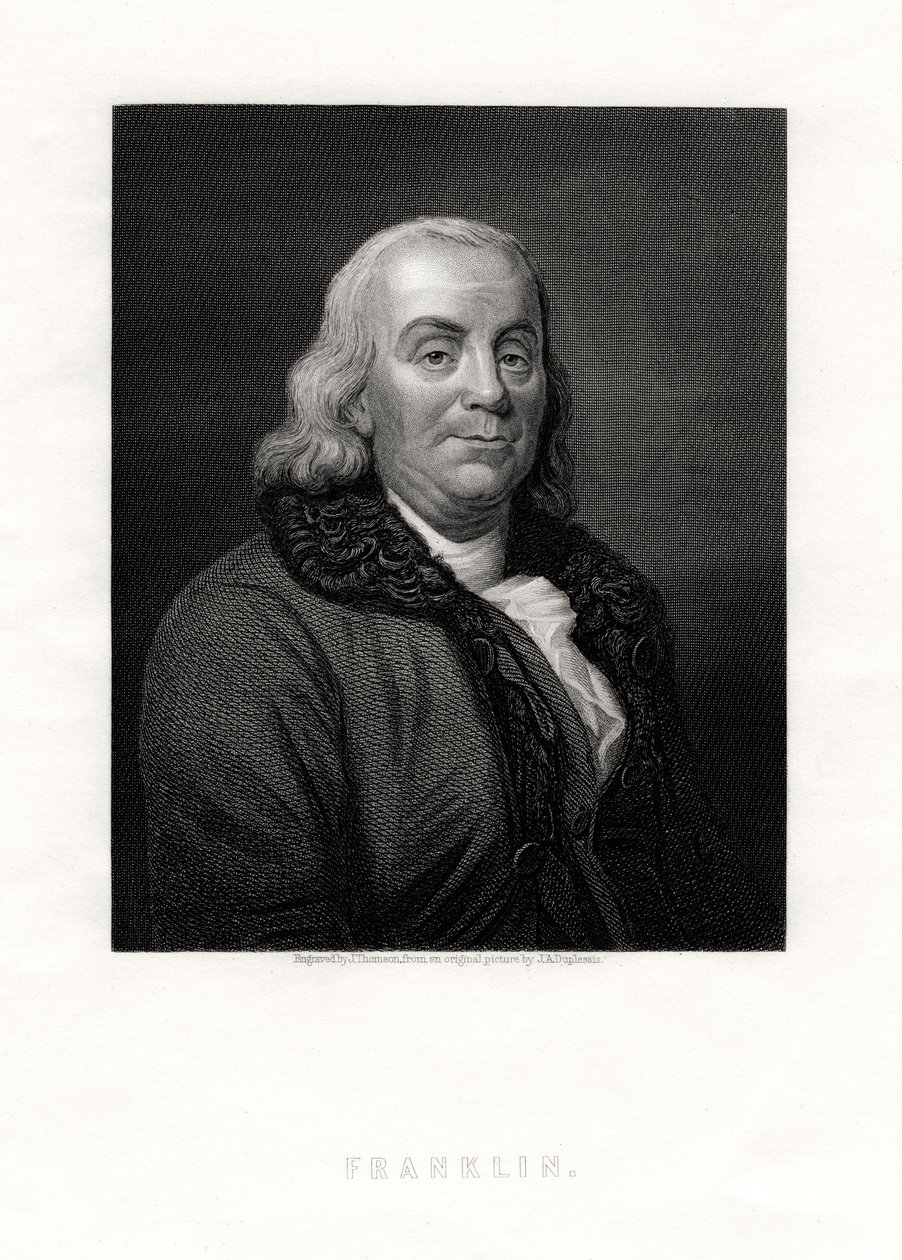Benjamin Franklin, figura política e estadista dos Estados Unidos, século XIX de J. Thomson