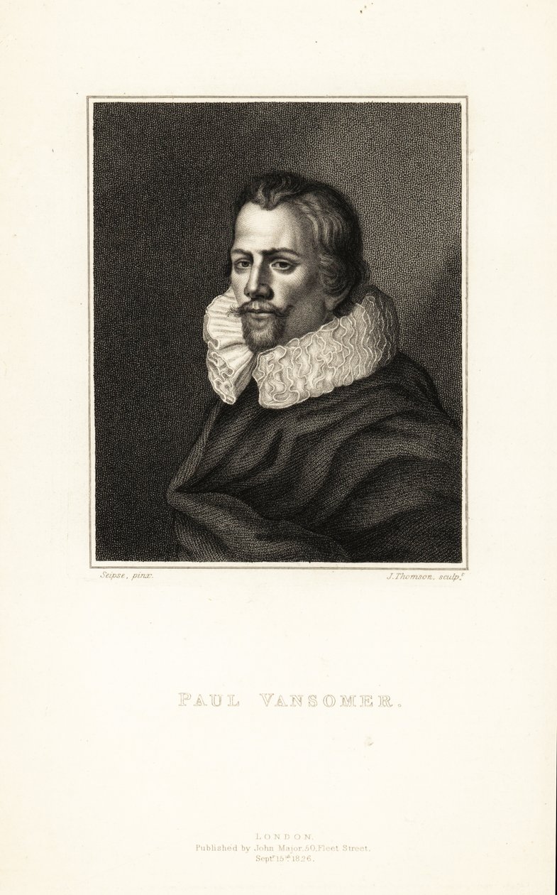 Retrato de Paul van Somer, artista flamengo e pintor da corte ao Rei James I de Inglaterra, cerca de 1577-1621 de J. Thomson