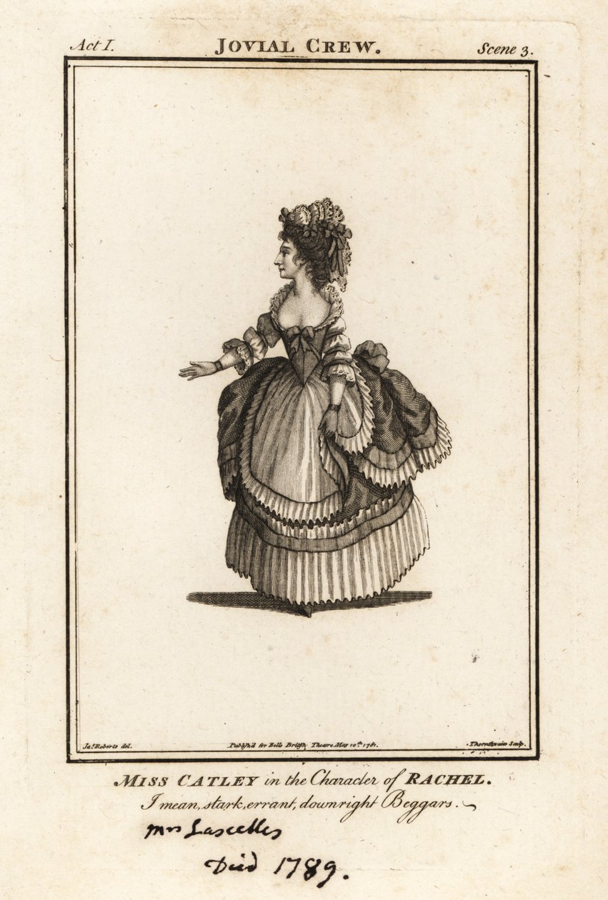 Miss Ann Catley na personagem de Rachel em Richard Bromes The Jovial Crew, Covent Garden Theatre de J. Thornthwaite