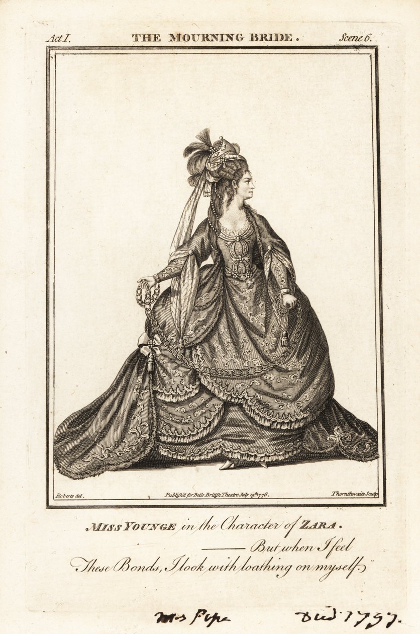 Miss Elizabeth Younge na personagem de Zara em William Congreves The Mourning Bride de J. Thornthwaite