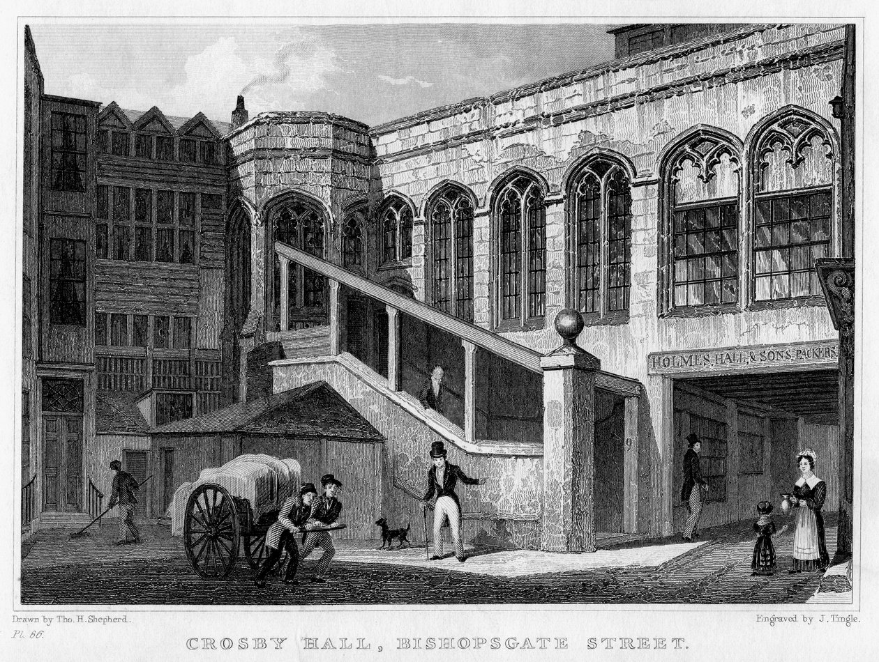 Crosby Hall, rua de Bishopsgate, cidade de Londres, 1830. de J. Tingle