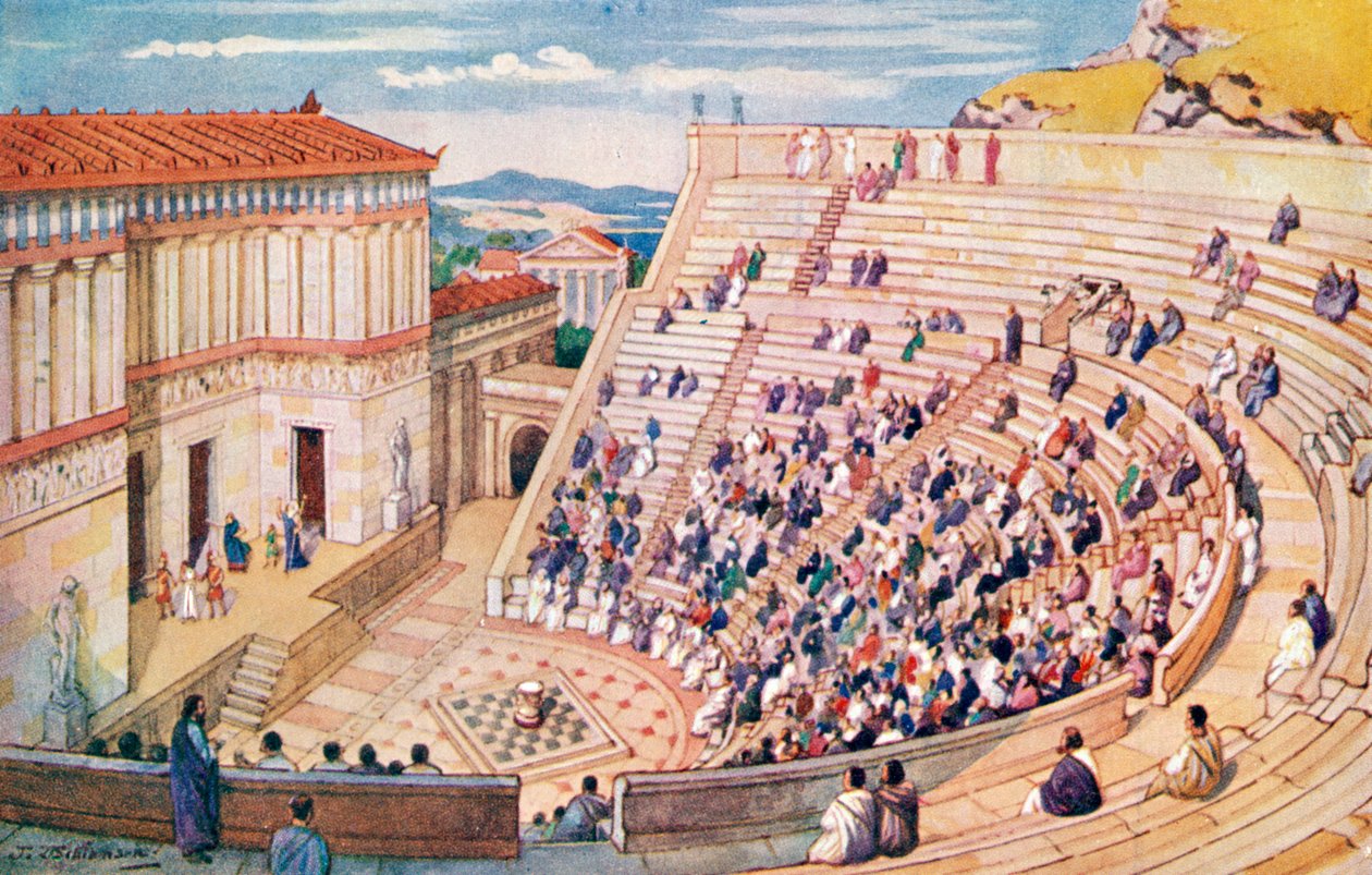 Postal representando um anfiteatro, Império Romano (impressão) de J. Williamson