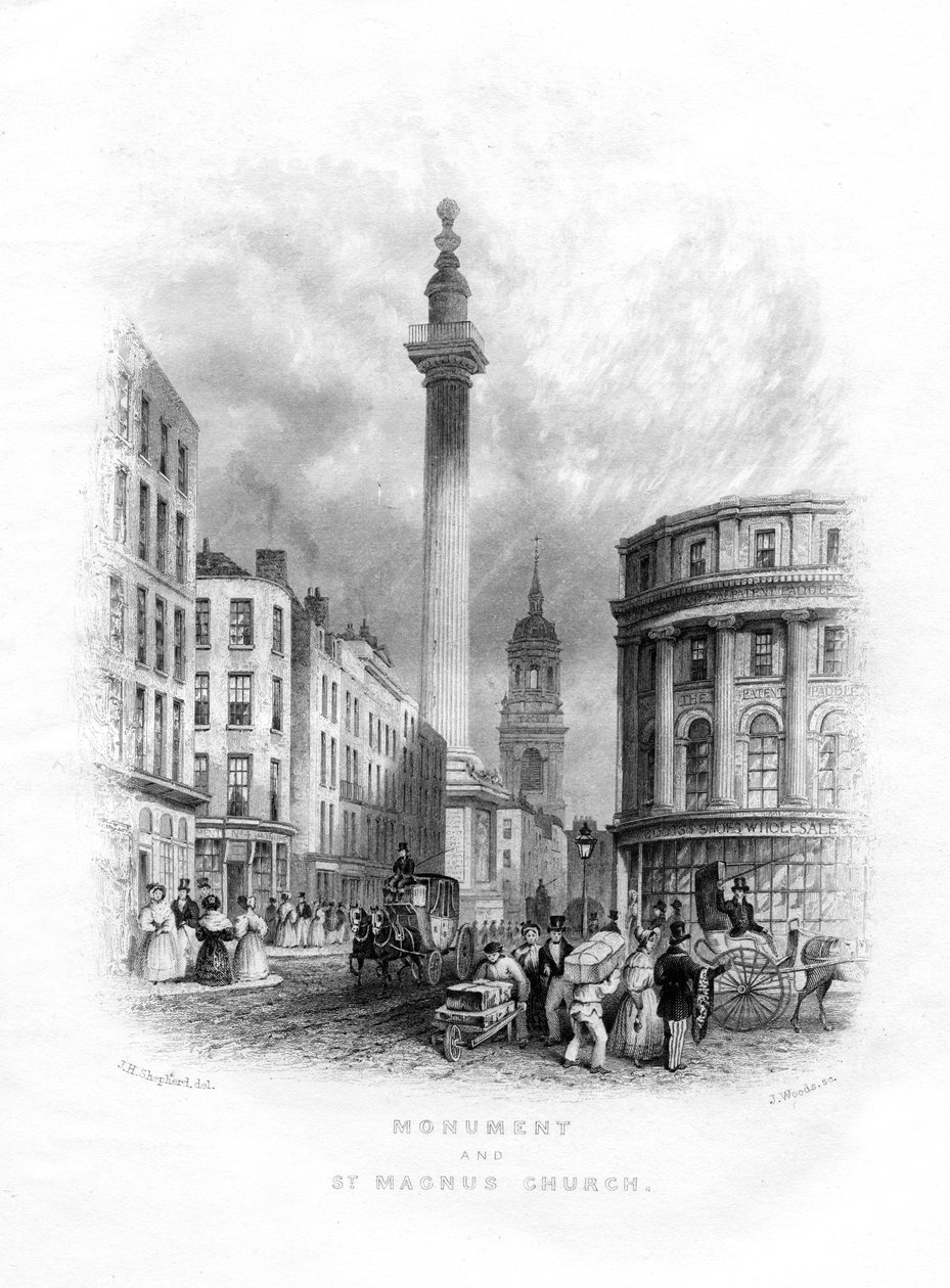 Monumento e Igreja de São Magnus, o Mártir, Londres, século XIX. de J. Woods
