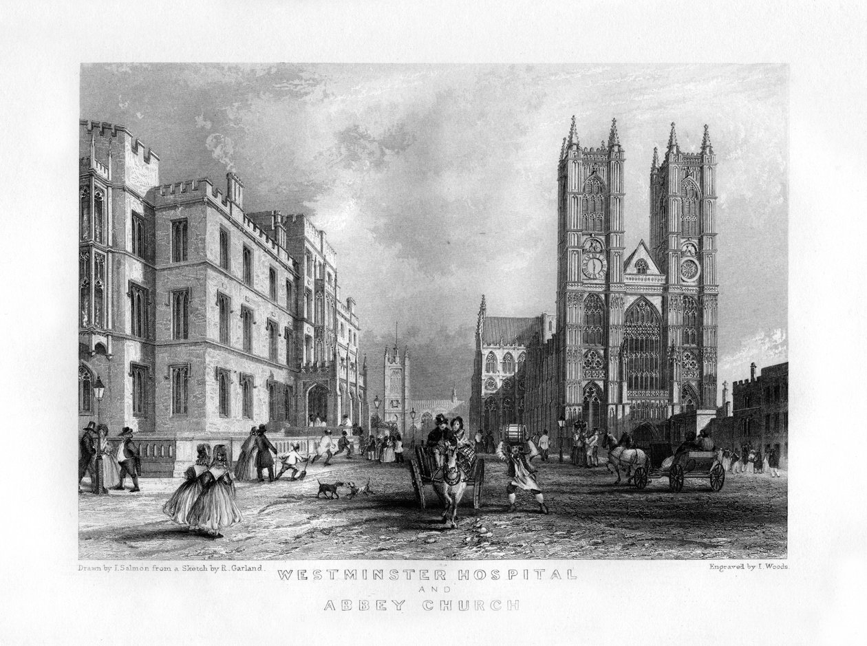 Hospital de Westminster e igreja da abadia, Londres, século XIX. de J. Woods