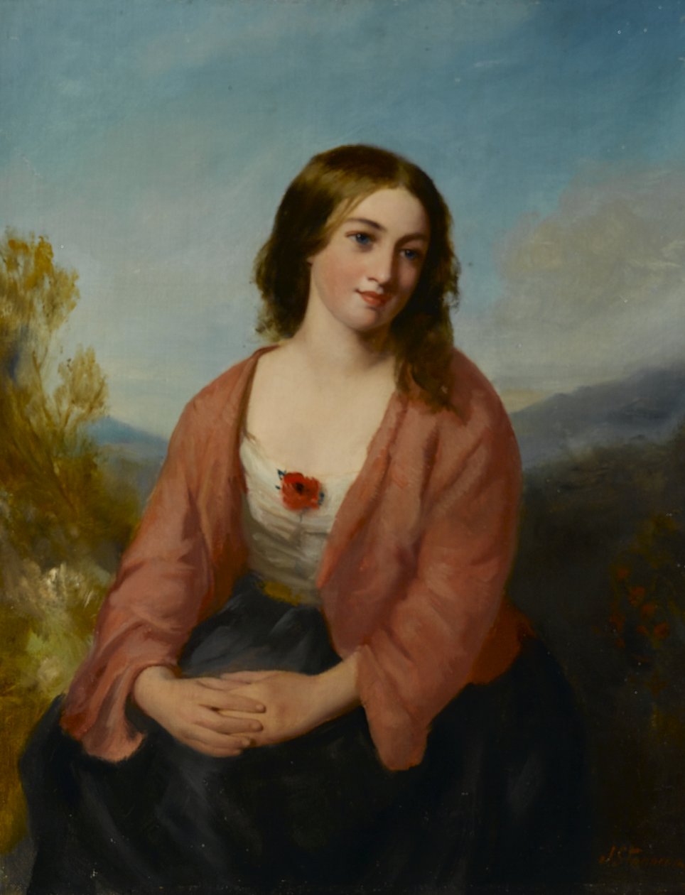 Jovem mulher em um vestido rosa, meados do século XIX de J. or H. Stannier