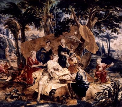 O achado de Moisés, feito nas oficinas de Frans e Pieter van de Borcht (c.1763) (tapeçaria) de J. van and Coppens A.A (after) Orley